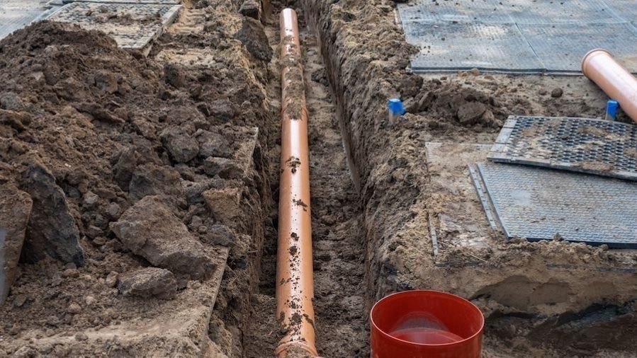 Open ground during sewer line services.