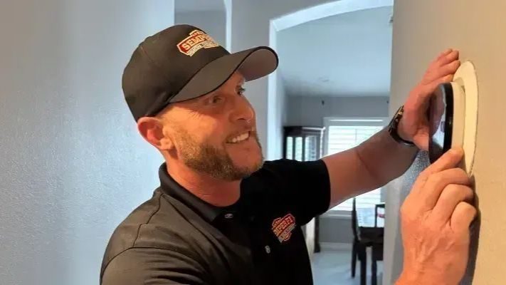 Semper HVAC tech installation thermostat.