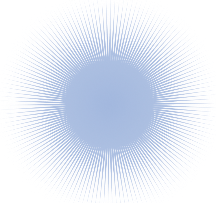 Abstract blue radial burst design with a solid center and evenly spaced rays extending outward.